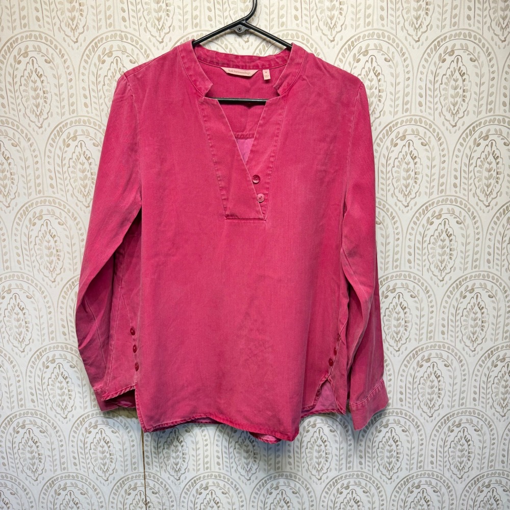 Soft Surroundings Tunic Women Medium Pink Tencel Lyocell Split Neck Long Sleeve